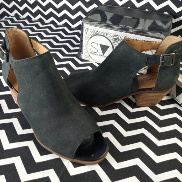 Lucky Brand Shoes - LUCKY BRAND black nubuck leather‎ platform open toe heels shoes sz 7.5 - sh037